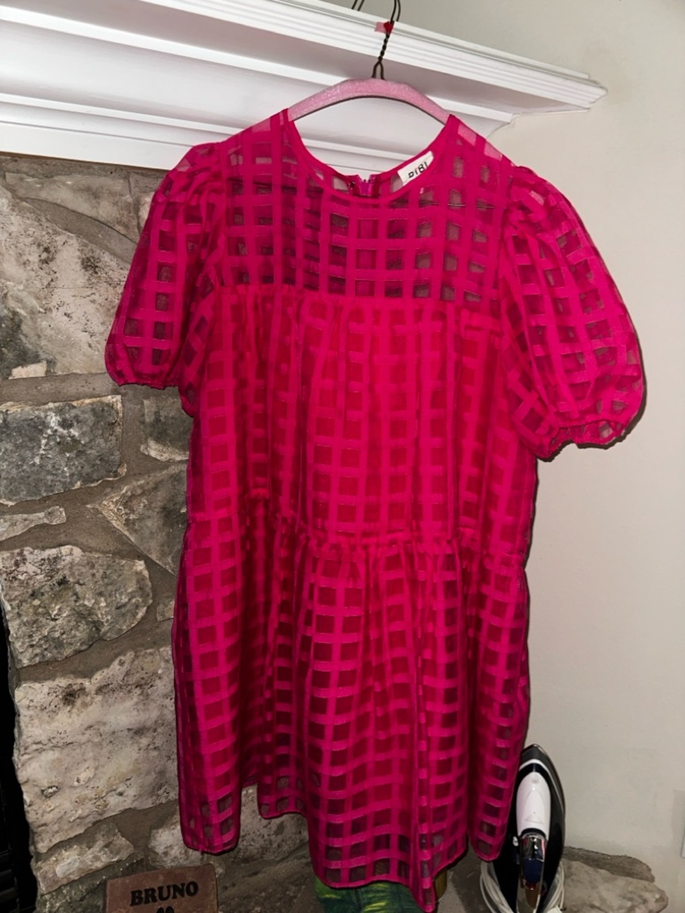 Fuchsia Check Overlay Dress